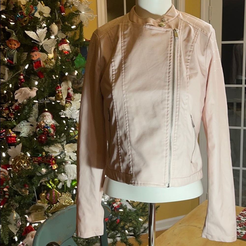 Faux leather pink moto jacket